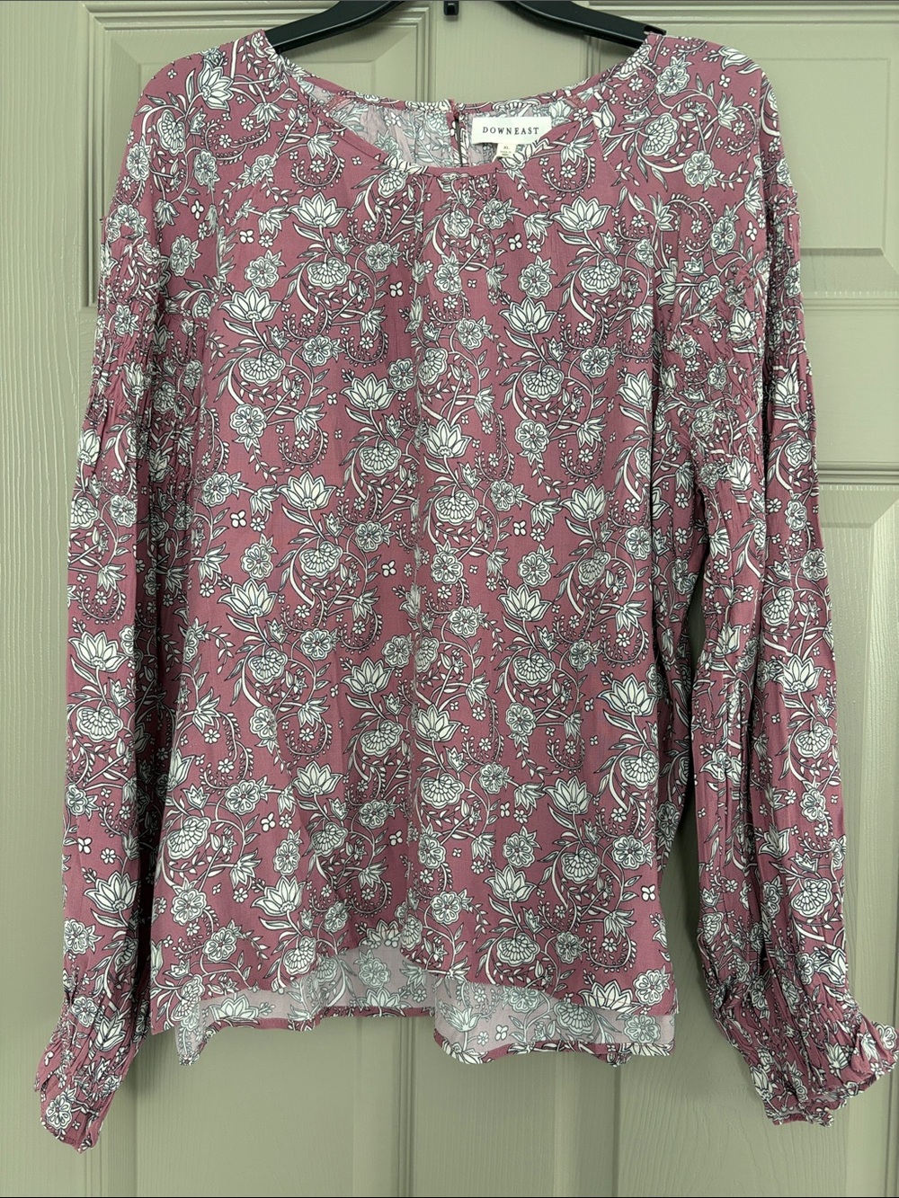 DownEast Mauve Floral Long-Sleeve Blouse